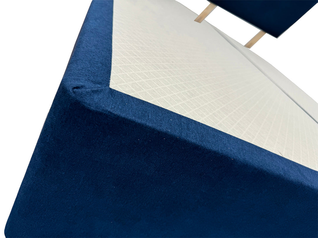 'Bella' Navy Velvet Divan Base + Headboard with 2 Drawers - Super King