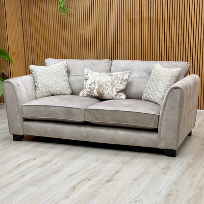 ‘Mariah’ Dapple Silver-No Insert Velvet Fabric Classic Back 3 Seater Sofa + Small Storage Footstool