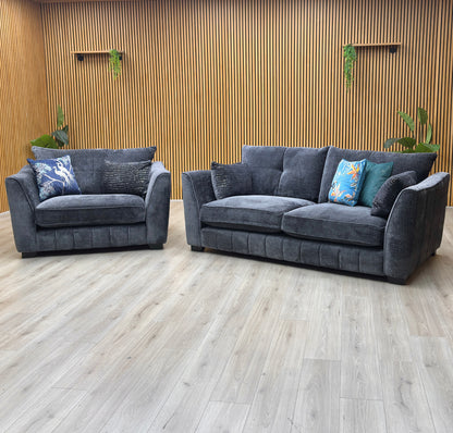 'Allure' Coco Indigo Woven Fabric 3 Seater Classic Back Sofa + Snuggler Chair Furniture Village