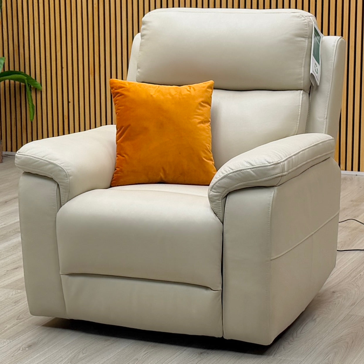 ‘Raven' Montana Bone China Cat-60_05 Cream Leather Power Recliner Chair
