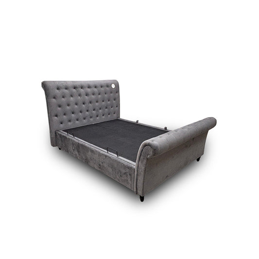 ‘Darwell’ Charcoal Grey Velvet Side Lift Ottoman King Size Bed - King