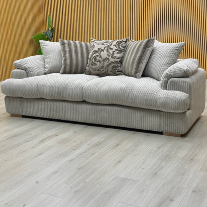 ‘Celine’ Mink and Mocha Jumbo Cord Fabric 4 Seater Pillow Back Sofa
