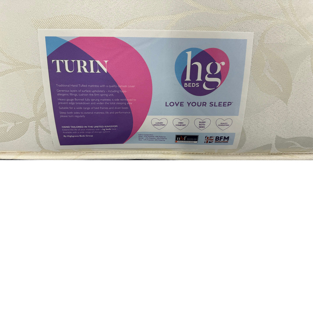 'Turin' Hypoallergenic Firm Fully Pocket Sprung Double Sided Mattress - Single