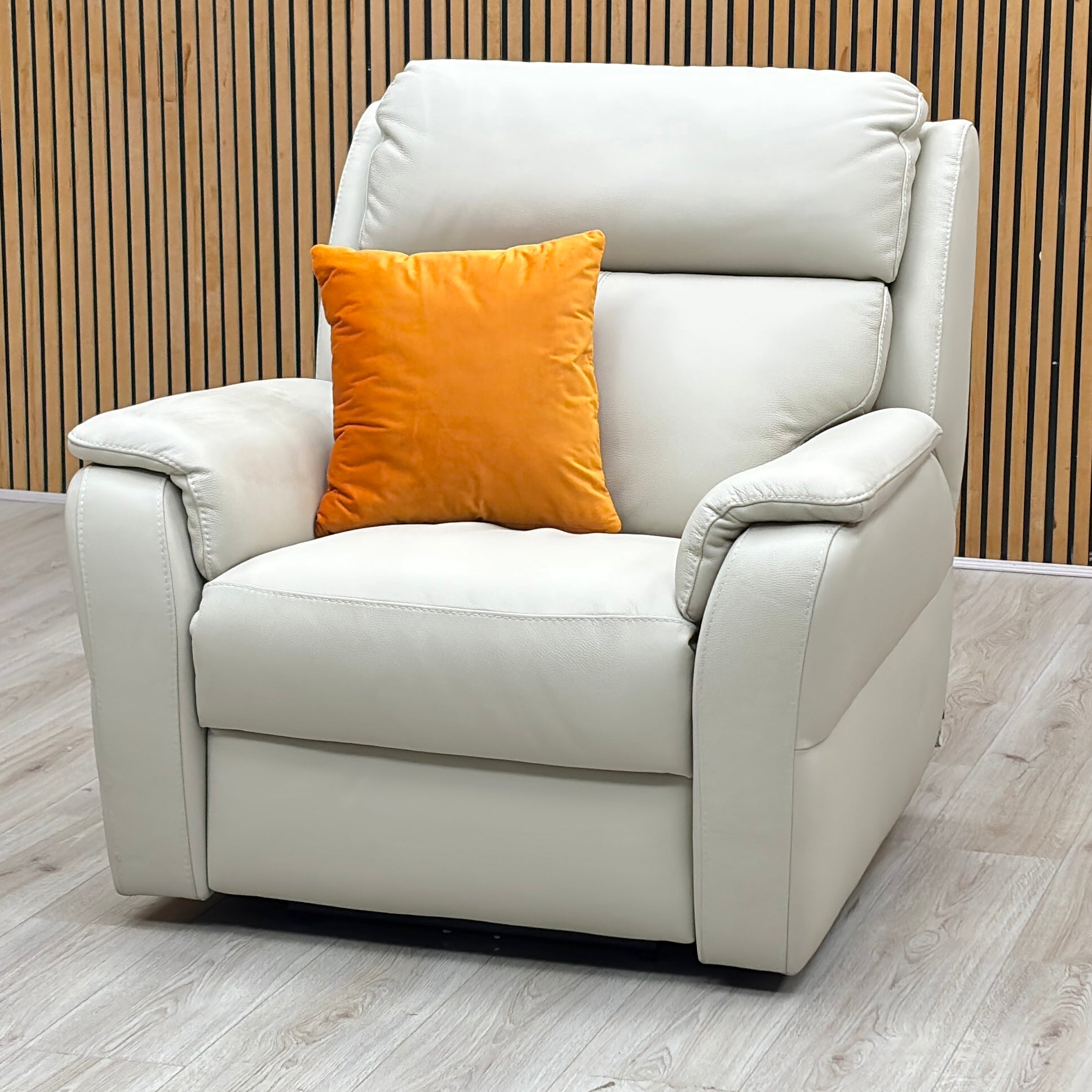 Nicoletti ‘Vito’ Torello Ice 371 Leather Power Recliner Chair with Power Headrest and Power Lumbar Furniture Village