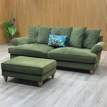 The Lounge Co. ‘Bronwyn’ Woo160 Woodland Moss Green Fabric 4 Seater Scatter Back Sofa + Footstool Furniture Village