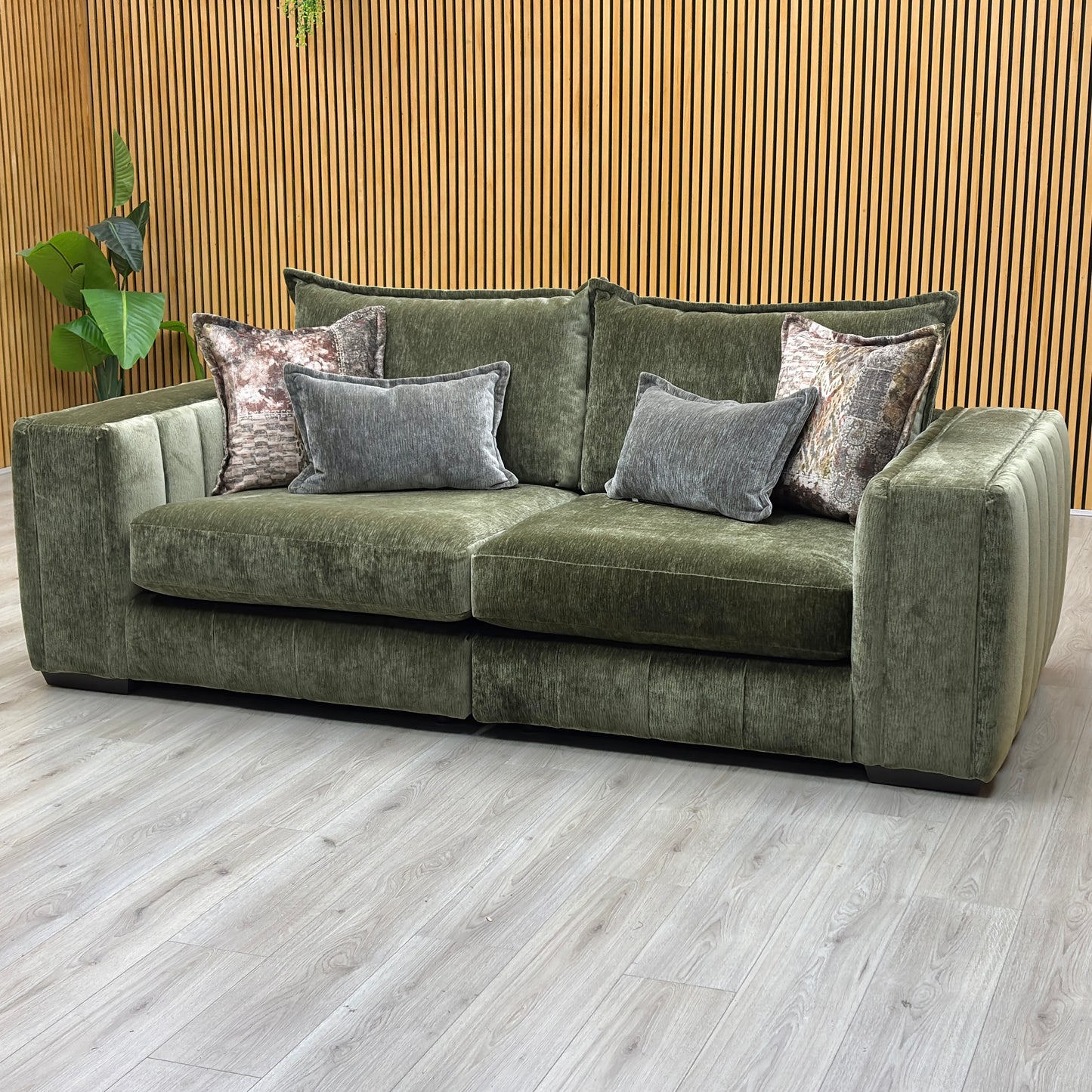 ‘Garland’ California Olive Green Dw Ft Fabric 4 Seater Split Frame Sofa Furniture Village