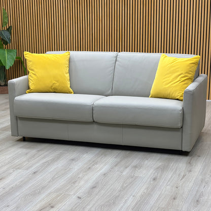 Nicoletti ‘Alcova’ Torello Tortora 328 Grey Leather 2.5 Seater Sofa Bed with Slim Arms Furniture Village
