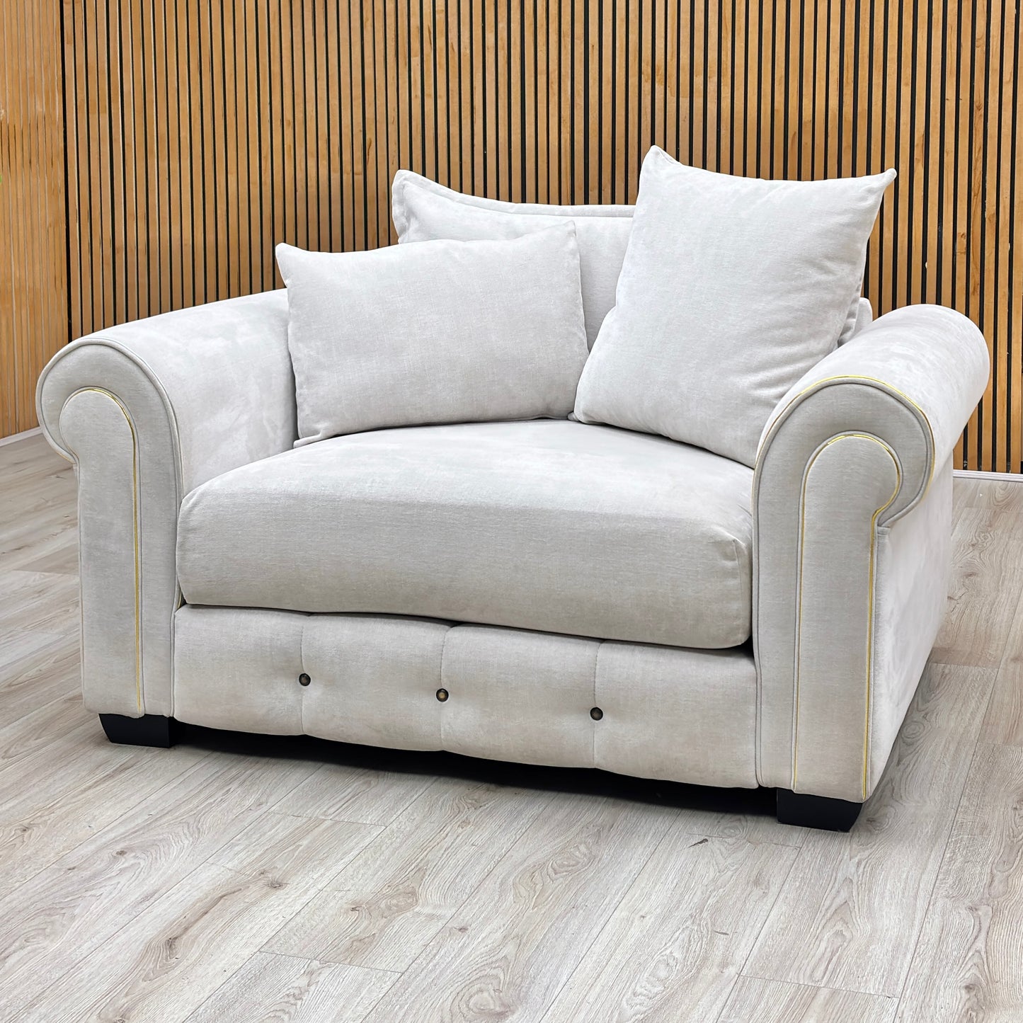 Alexander & James ’Sumptuous’ Cham Onix Mist Dk_Gold Wicker Fabric Snuggler Furniture Village