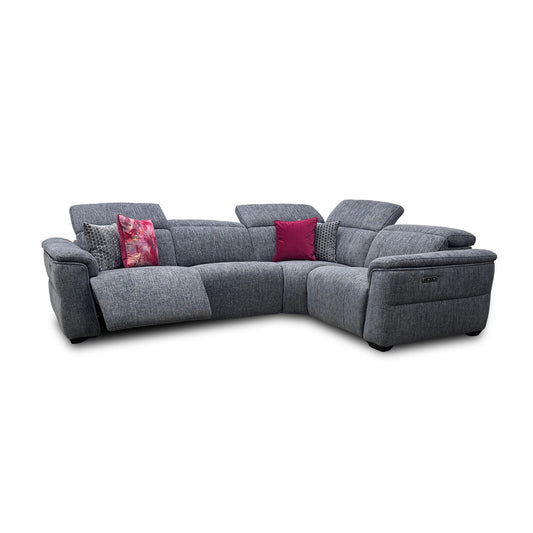 ‘Inca’ 13345 Anivia Dark Grey Fabric Double Power Recliner Corner Sofa with Power Headrests
