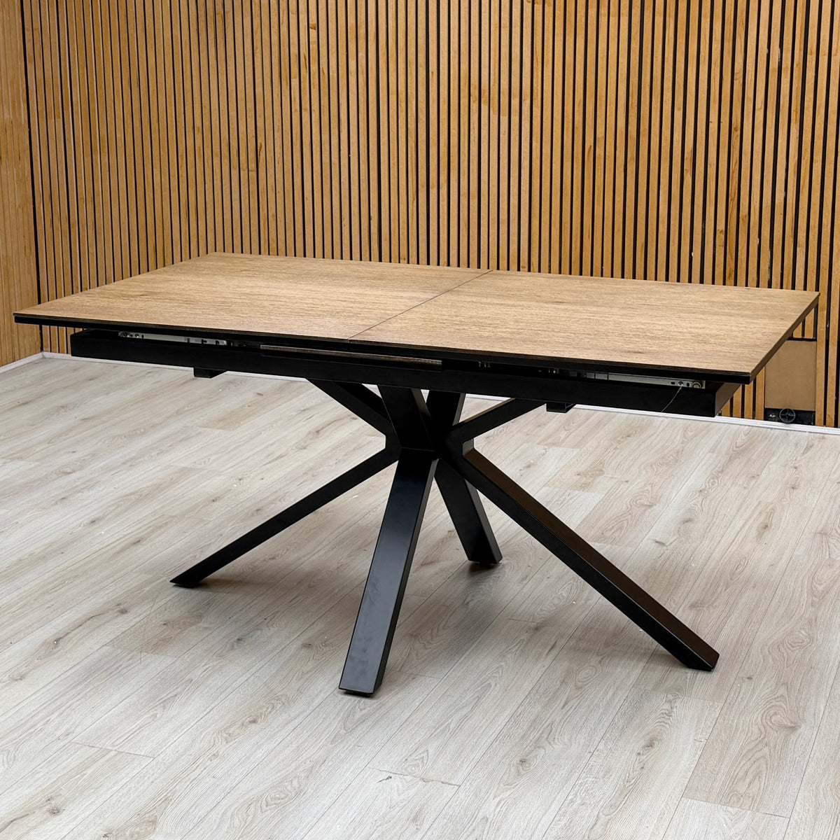 'Jupiter' Dark Oak 160cm Pop Up Extending Dining Table +  Grey Faux Leather Swivel Chairs Set of 6
