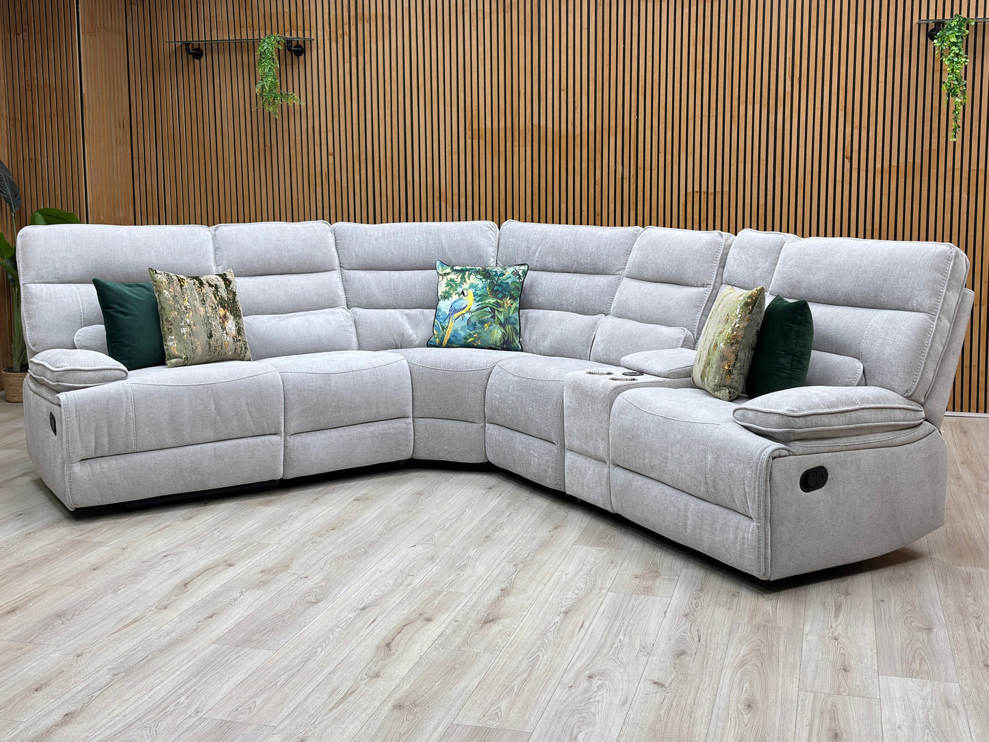 'Eloise' Corner Group Manual Recliner - Grey (Nett) + armless + console Thornbrook (a Joseph James brand)