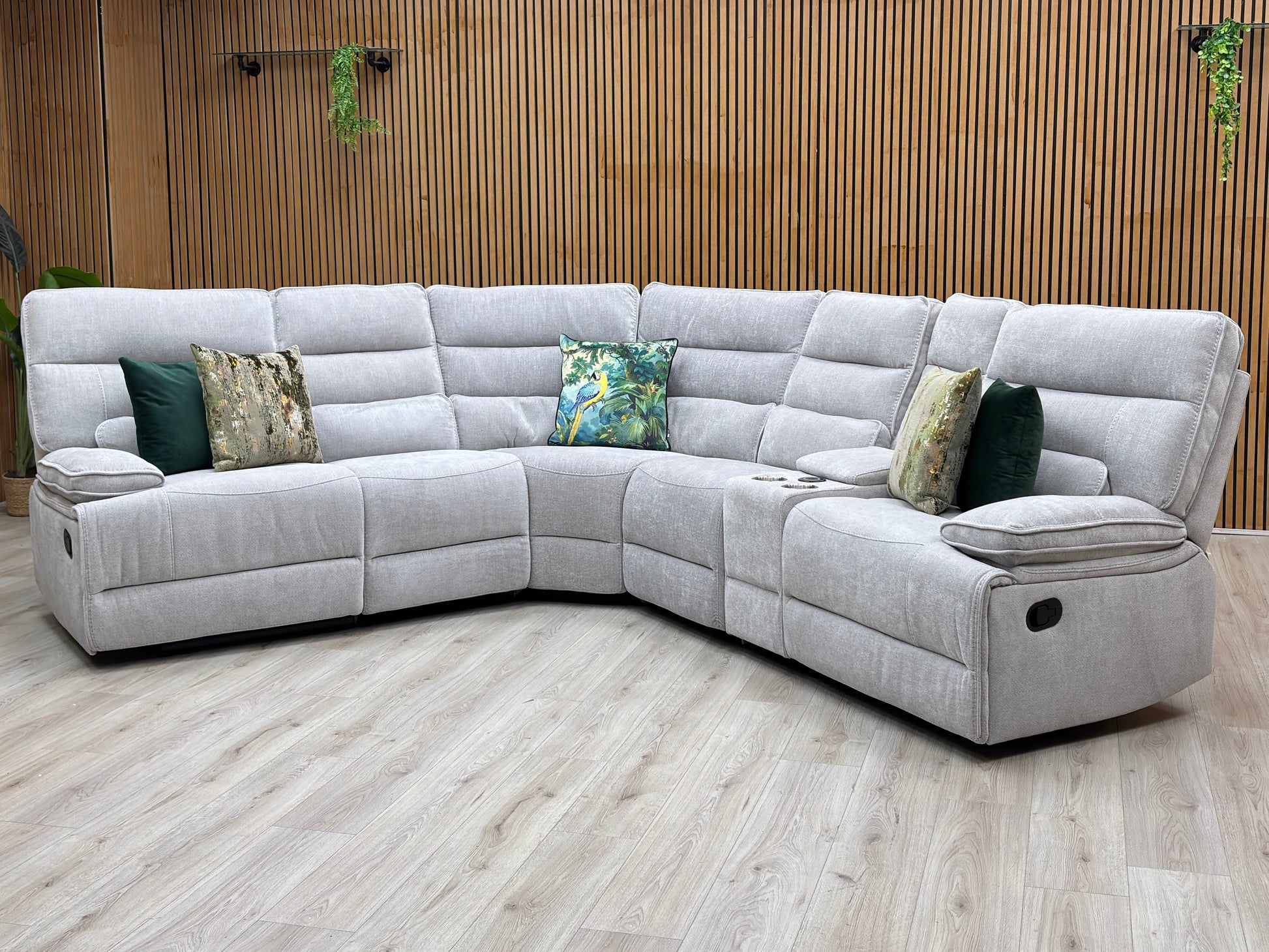 'Eloise' Corner Group Manual Recliner - Grey (Nett) + armless + console Thornbrook (a Joseph James brand)