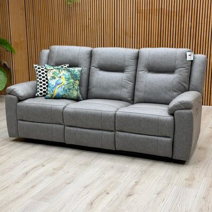 ‘Marlowe’ Grey Microfiber Fabric 3 Seater Power Recliner Sofa