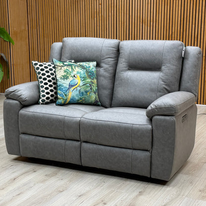 ‘Marlowe’ Grey Microfiber Fabric 2 Seater Power Recliner Sofa