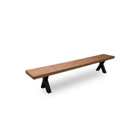 Bodahl 'Njord' 06 Old Bassano Solid Oak 240cm Dining Bench with Metal Shaped X-Legs