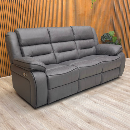 ‘Vegas' Charcoal Grey Microfibre 3 Seater Power Recliner Sofa with LED Lights