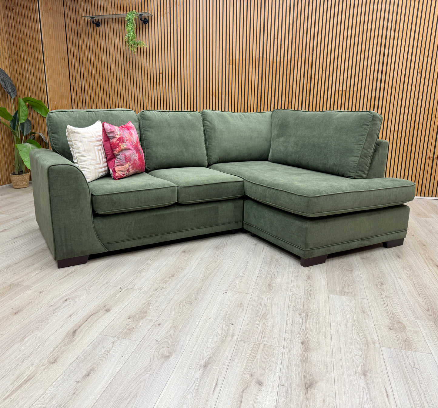 'Orka' Thyme Green Graceland Fabric Left Hand Facing Arm Compact 3 Piece Open End Corner Sofa – view 3