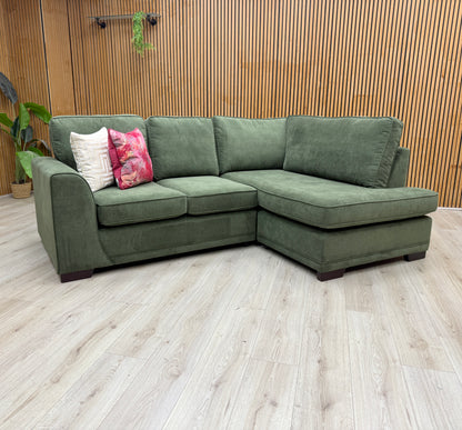 'Orka' Thyme Green Graceland Fabric Left Hand Facing Arm Compact 3 Piece Open End Corner Sofa – view 3