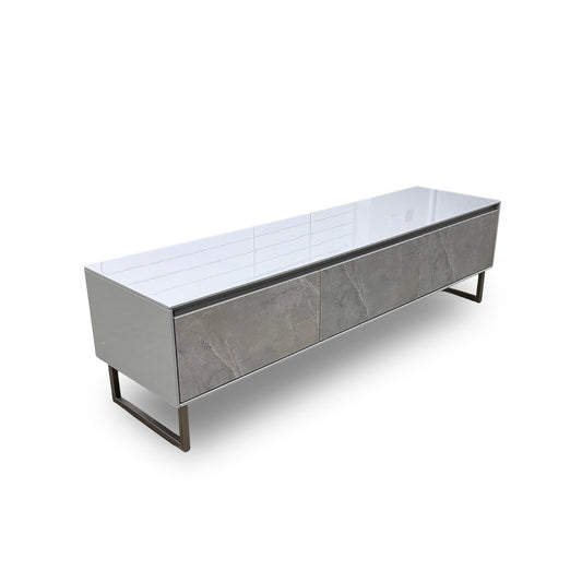 ‘Grigio' High Gloss Marble Effect Ceramic 3 Draw Top TV Unit