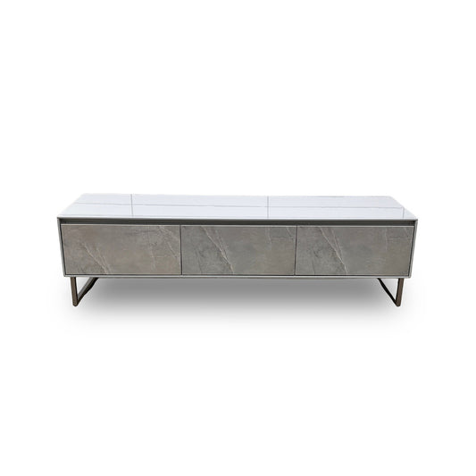 ‘Grigio' High Gloss Marble Effect Ceramic 3 Draw Top TV Unit