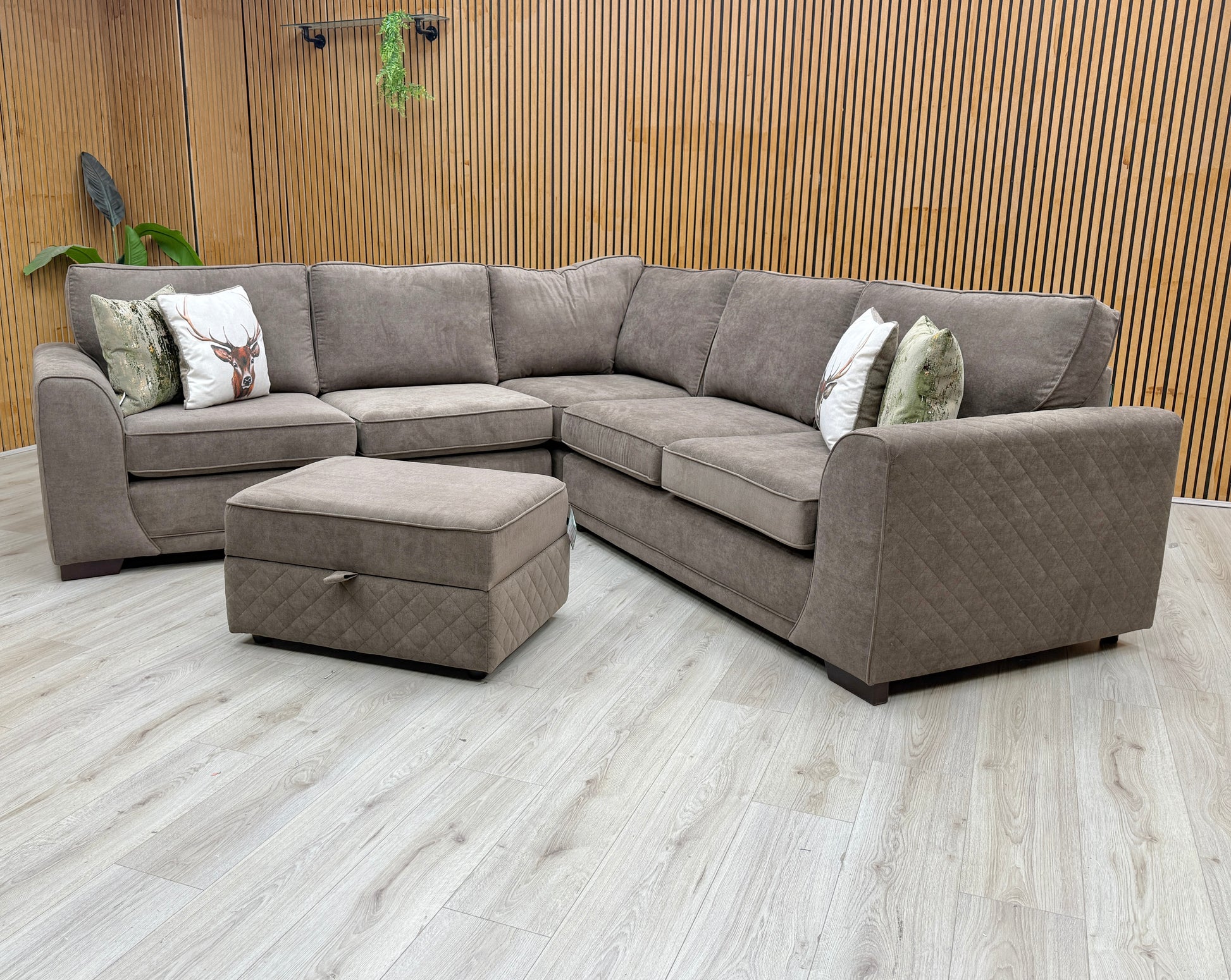 'Orka' Cocoa Brown Plaza Linen Fabric Large Corner Sofa + Large Storage Footstool – view 3