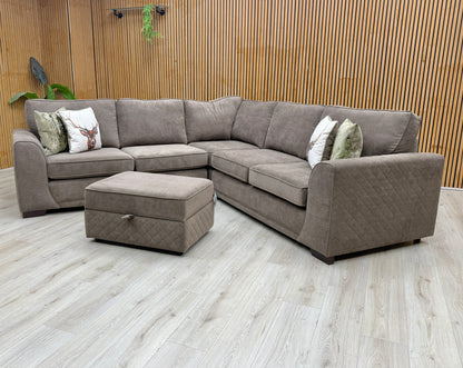 'Orka' Cocoa Brown Plaza Linen Fabric Large Corner Sofa + Large Storage Footstool – view 3