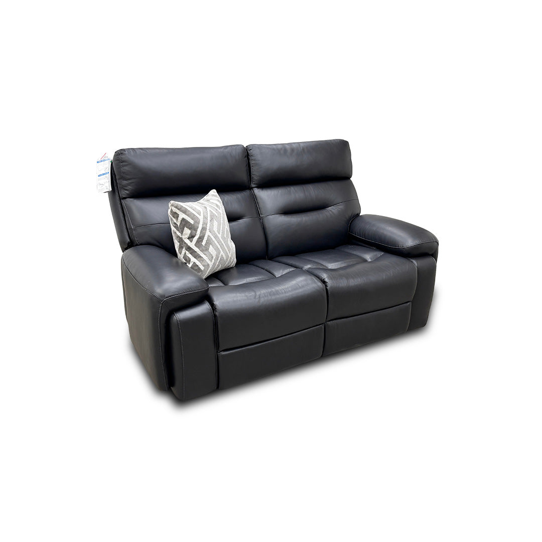 ‘Cinemax’ La4820 Natural Black Mica Leather 2 Seater Power Recliner Sofa with Power Headrests and Media Arms