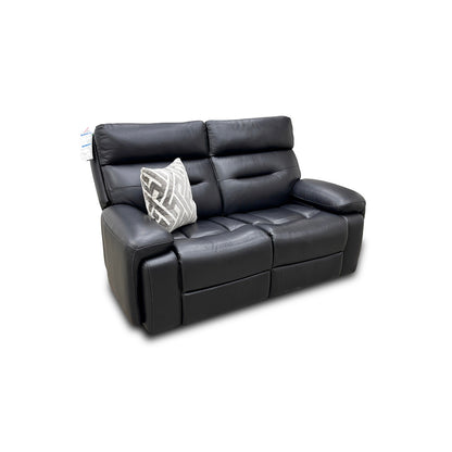 ‘Cinemax’ La4820 Natural Black Mica Leather 2 Seater Power Recliner Sofa with Power Headrests and Media Arms