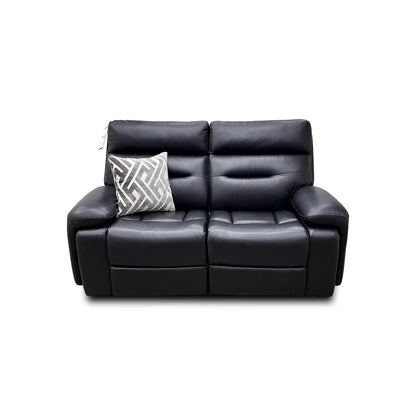 ‘Cinemax’ La4820 Natural Black Mica Leather 2 Seater Power Recliner Sofa with Power Headrests and Media Arms