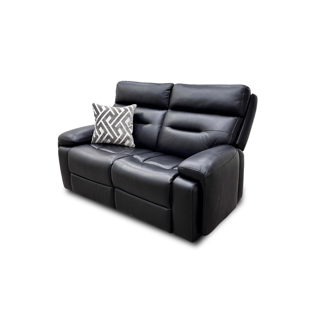 ‘Cinemax’ La4820 Natural Black Mica Leather 2 Seater Power Recliner Sofa with Power Headrests and Media Arms