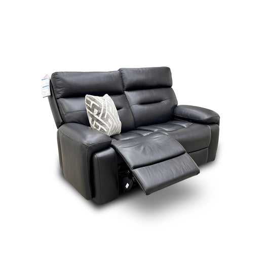 ‘Cinemax’ La4820 Natural Black Mica Leather 2 Seater Power Recliner Sofa with Power Headrests and Media Arms