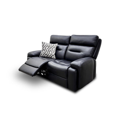 ‘Cinemax’ La4820 Natural Black Mica Leather 2 Seater Power Recliner Sofa with Power Headrests and Media Arms