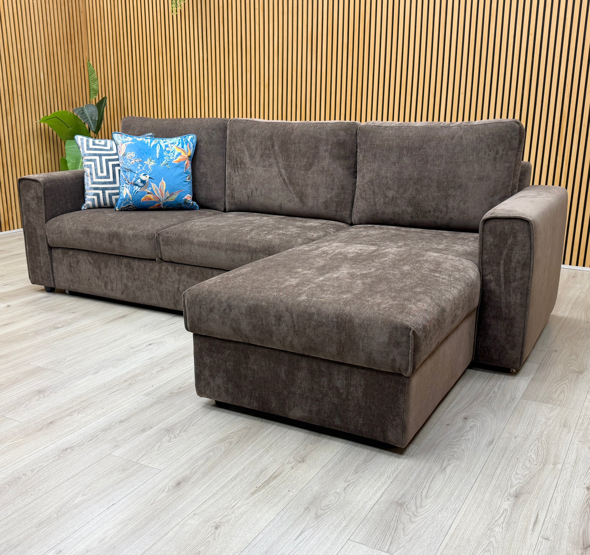 'Mia' Chocolate Brown Catalina Chenille Fabric Right Hand Facing Chaise Sofa with Extendable Footrest – view 3
