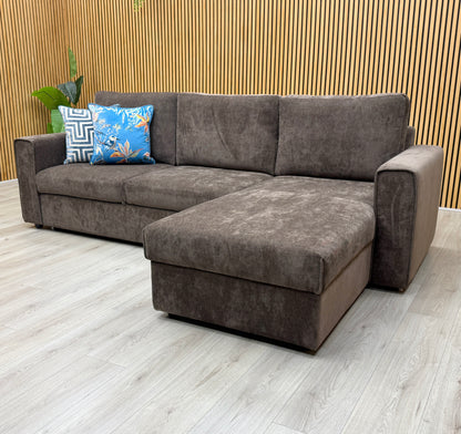 'Mia' Chocolate Brown Catalina Chenille Fabric Right Hand Facing Chaise Sofa with Extendable Footrest – view 3