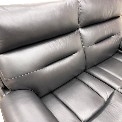 ‘Cinemax’ La4820 Natural Black Mica Leather 2 Seater Power Recliner Sofa with Power Headrests and Media Arms