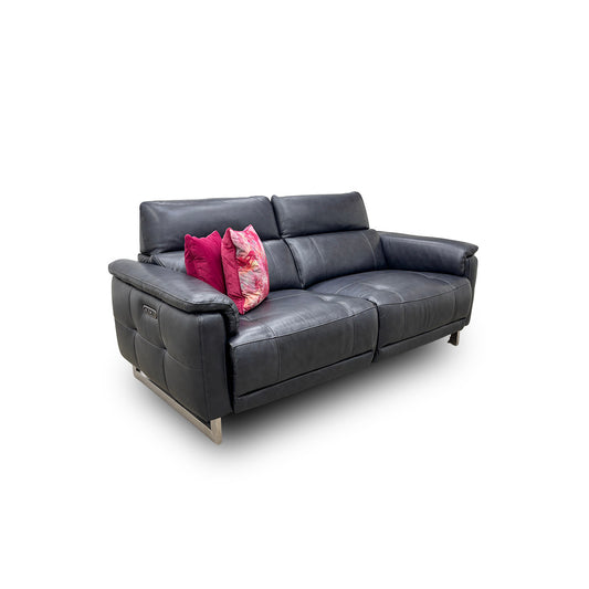 ‘Moet’ Cat-60/24 Navy Leather 3 Seater Power Recliner Sofa with Telescopic Headrests