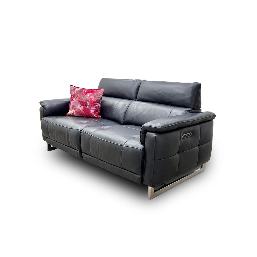 ‘Moet’ Cat-60/24 Navy Leather 3 Seater Power Recliner Sofa with Telescopic Headrests
