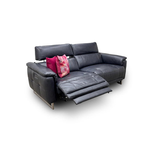 ‘Moet’ Cat-60/24 Navy Leather 3 Seater Power Recliner Sofa with Telescopic Headrests