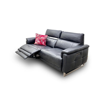 ‘Moet’ Cat-60/24 Navy Leather 3 Seater Power Recliner Sofa with Telescopic Headrests