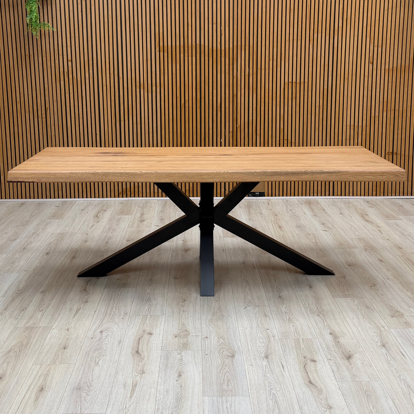 ‘Bodahl ‘Njord’ 6 Bassano Solid Oak Raw Edge 220cm Dining Table with Metal Star Base