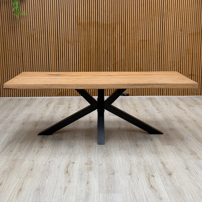 ‘Bodahl ‘Njord’ 6 Bassano Solid Oak Raw Edge 220cm Dining Table with Metal Star Base