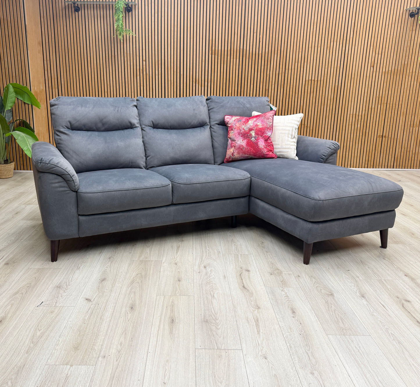 'Morgan' Dexter Shadow Grey 43519 Velvet Fabric Right Hand Facing 3 Seater Sofa with Chaise End – view 3