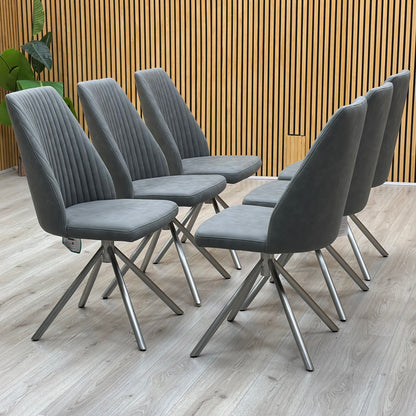 ‘Grigio' Ceramic Top Fixed Dining Table with Grey Fabric Swivel Dining Chairs - Set of 6 Furniture Village