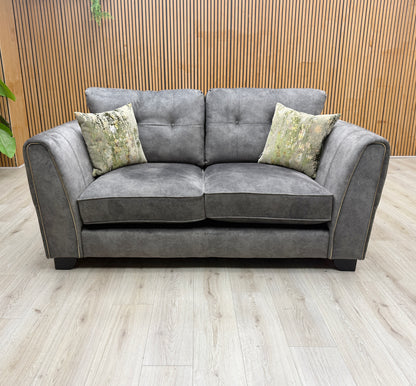'Mariah' Dapple Moleskin-Tri Brass Insert Velvet Fabric Classic Back 2 Seater + Snuggler Chair Sofa Set