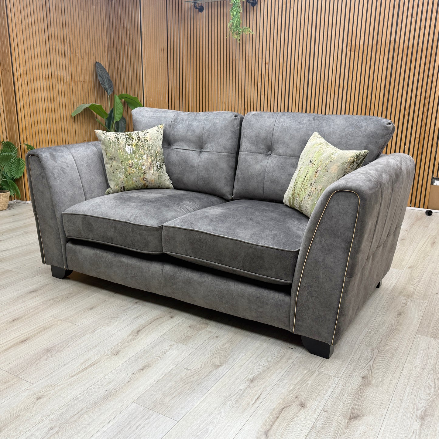 'Mariah' Dapple Moleskin-Tri Brass Velvet Fabric 2 Seater Classic Back Sofa – view 3