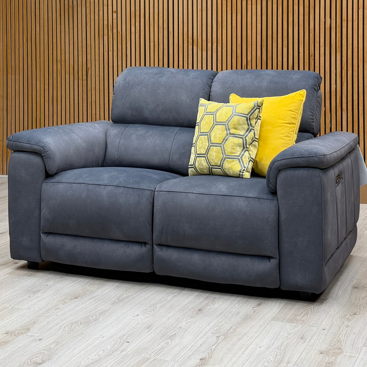 ‘Genius’ Dexter Shadow Grey Velvet Fabric 2 Seater Power Recliner Sofa with Power Headrests