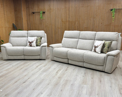 Comfort Story ‘Chill’ Fab-Mil-R120 Mink Fabric 3 + 2 Seater Power Recliner Sofa Set with Bluetooth Furniture Village