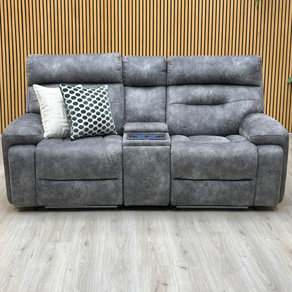 ‘Cinemax’ Marque Seal Grey Mq-0106 Velvet Fabric Set: 2 Seater Media Console Power Recliner with Power Headrests – view 3