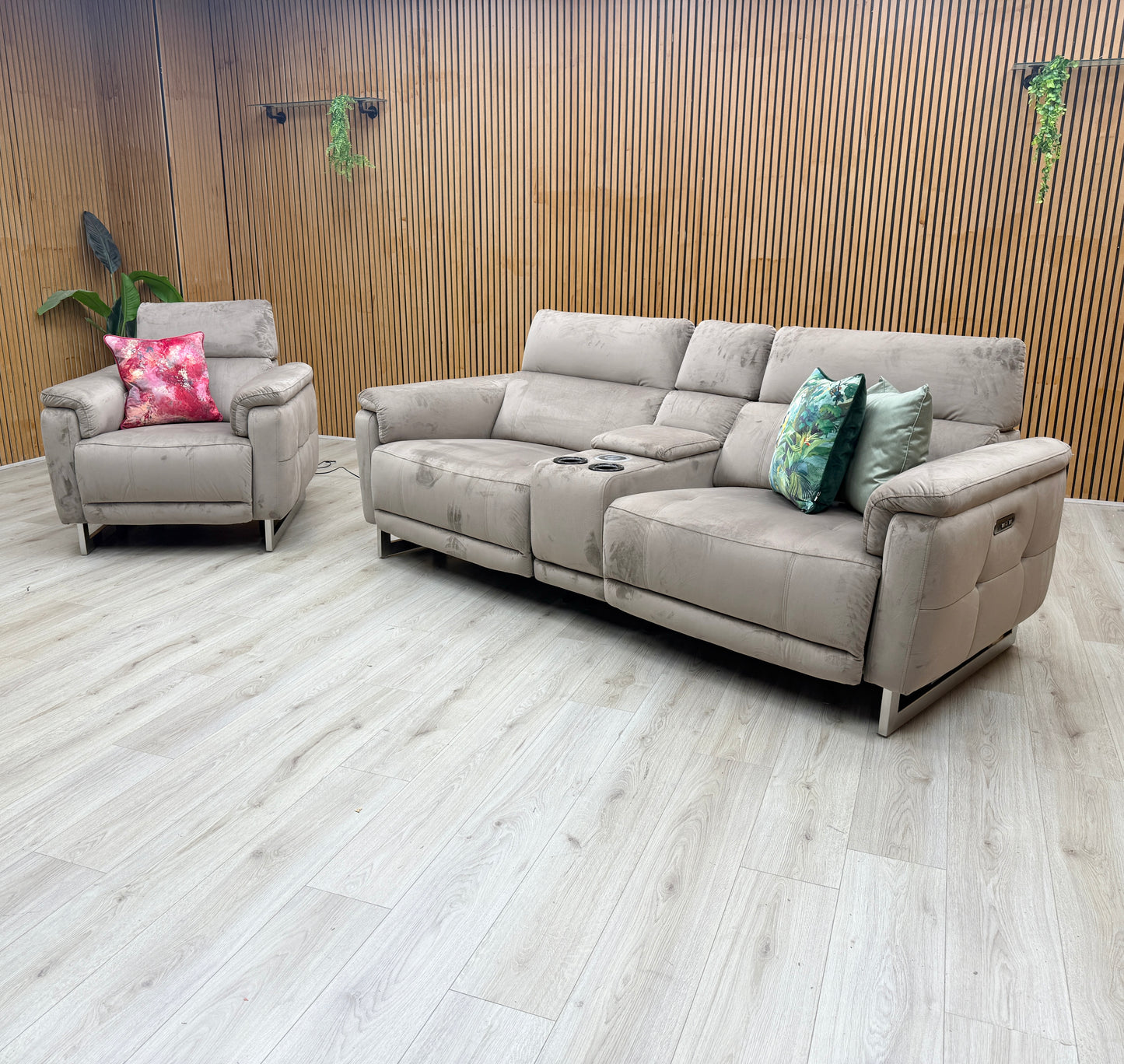 'Moet' 51014 Opulence Cedar Velvet Fabric 3 Seater Power Recliner Sofa with Telescopic Headrests and Smart Console – view 3