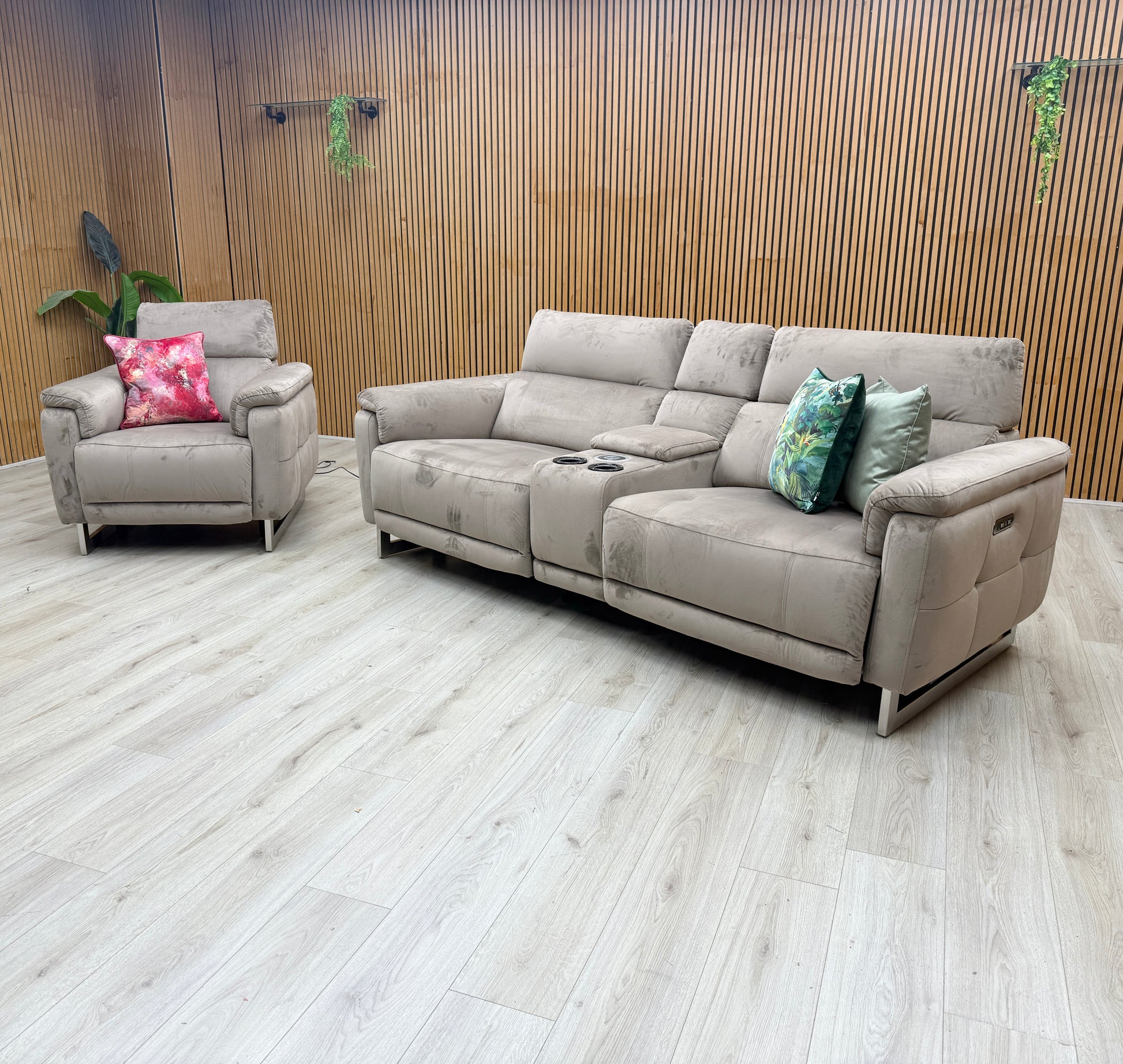 'Moet' 51014 Opulence Cedar Velvet Fabric 3 Seater Power Recliner Sofa with Telescopic Headrests and Smart Console – view 3